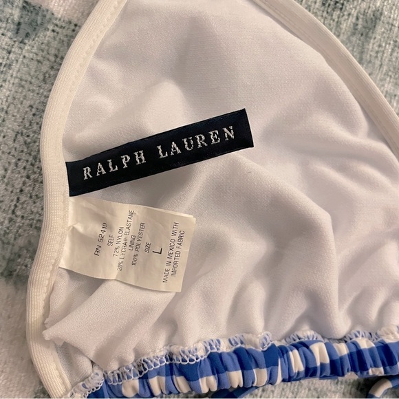 Ralph Lauren Blue Gingham Triangle String Bikini Top Large - Picture 7 of 11